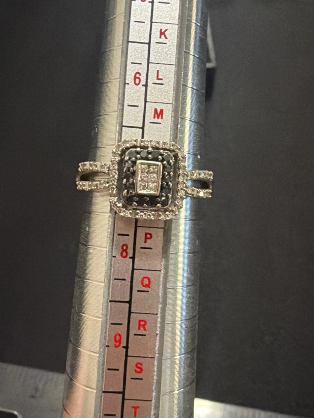 10k White Gold Natural Black And White Diamond Ring
